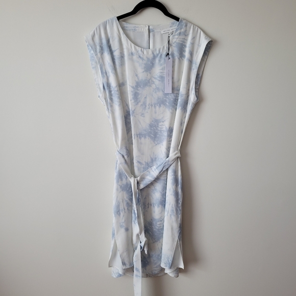 Nwt Melissa Nepton Made in Canada White and Tie Die Blue Pattern Tencel Dress - Picture 2 of 14